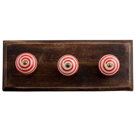 Cream Red Strip Wooden Hooks